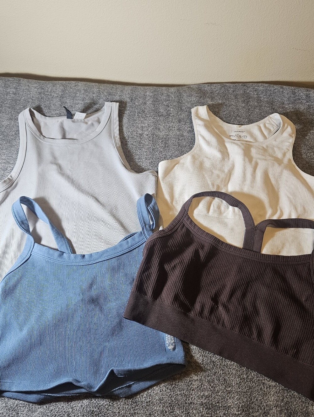 Assorted Women's Ribbed Tank & Crop Top Set - White, Light Blue, Gray, Brown